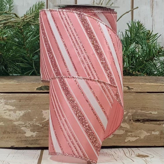 2.5" Peppermint Stripe Ribbon: Pink/White (10 Yards)