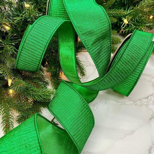 2.5" Pleated Lame Ribbon: Green (10 Yards)