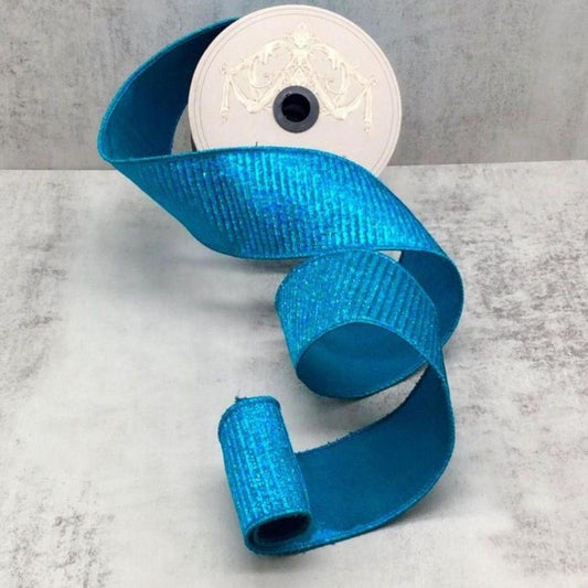 2.5" Pleated Lame Ribbon: Turquoise (10 Yards)