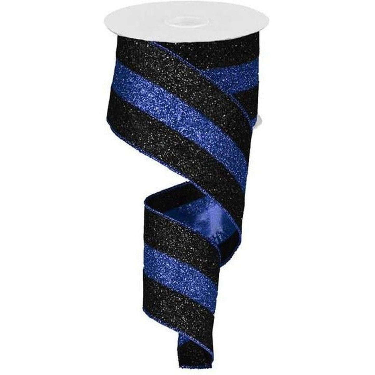 2.5" Police Support Ribbon: Glitter Black & Blue (10 Yards)