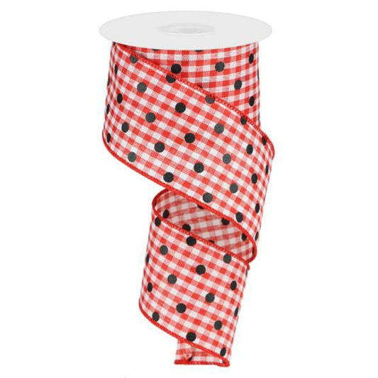2.5" Polka Dot Gingham Check Ribbon: Red (10 Yard)