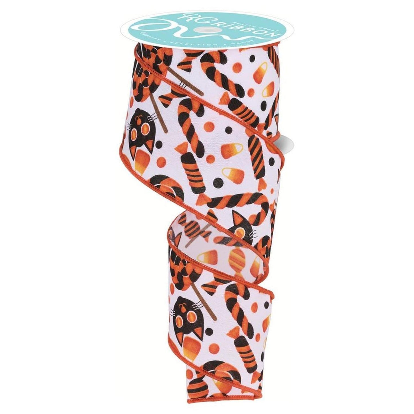 2.5" Pumpkin Cat Candy Ribbon: White (10 Yards)