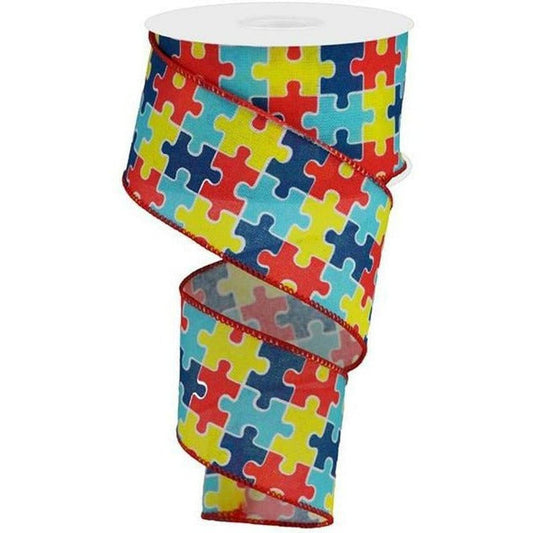 2.5" Puzzle Piece Royal Ribbon: Autism Awareness (10 Yards)