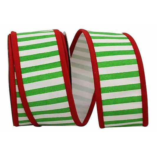 2.5" Railroad Striped Ribbon: Green/White (10 Yards)