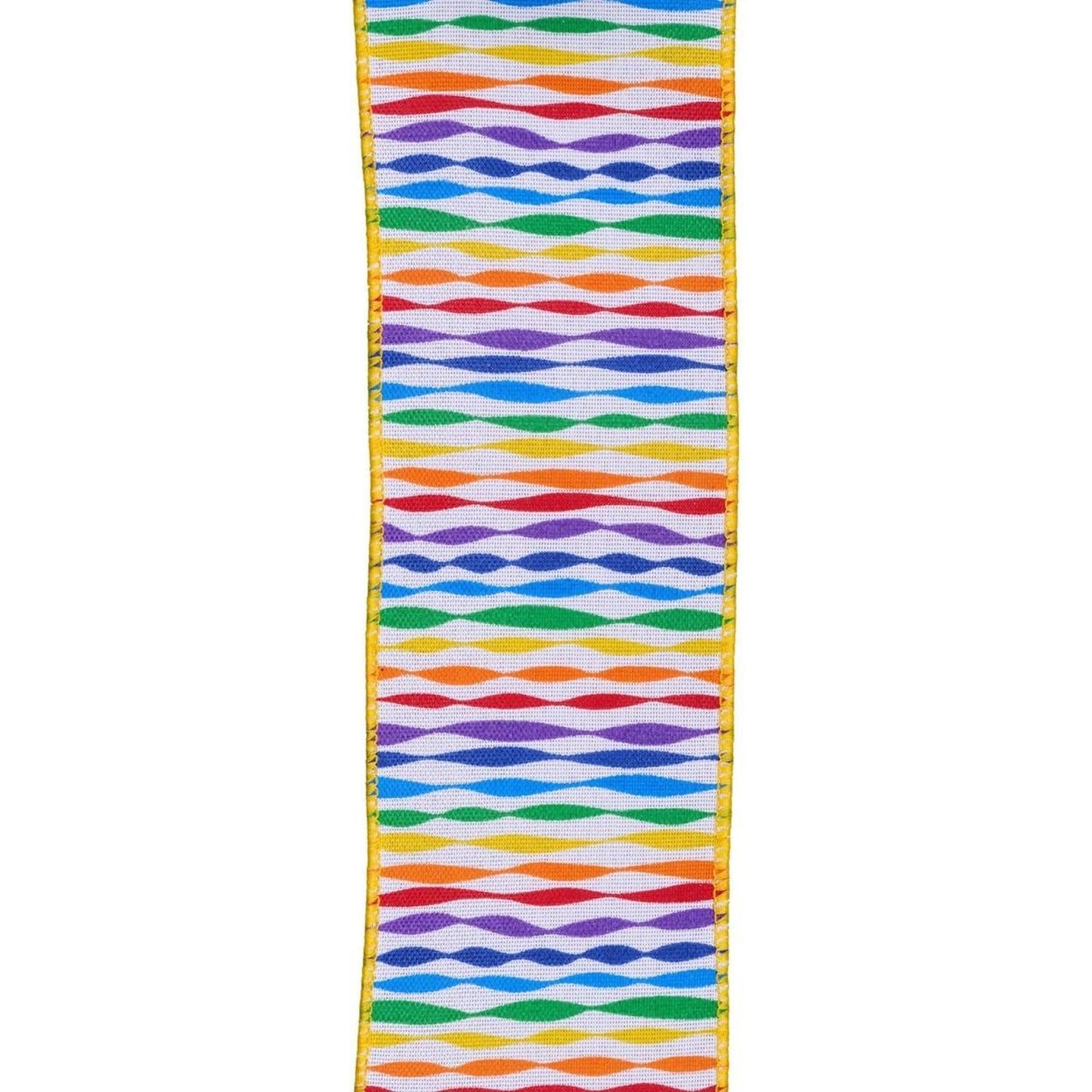 2.5" Rainbow Twisted Stripe Ribbon: White (10 Yards)