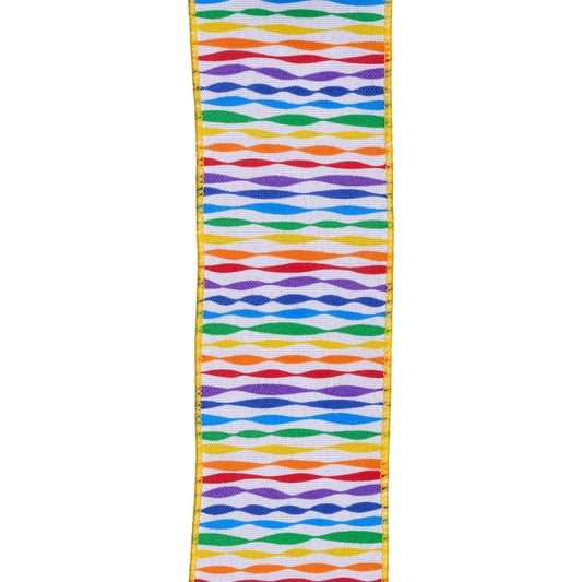 2.5" Rainbow Twisted Stripe Ribbon: White (10 Yards)
