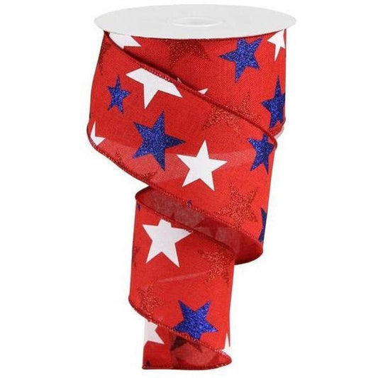 2.5" Red Royal Canvas Ribbon: Patriotic Stars (10 Yards)
