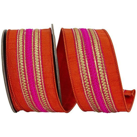 2.5" Regal Stripe Trimming Dupioni Ribbon: Copper/Pink (5 Yards)
