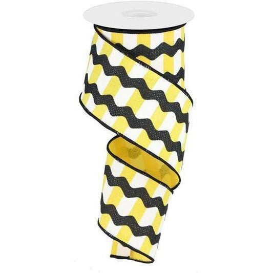 2.5" Ricrac Stripe Ribbon: Yellow & Black (10 Yards)