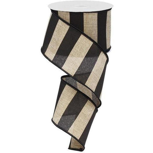 2.5" Royal Canvas Wide Stripe Ribbon: Natural & Black (10 Yards)