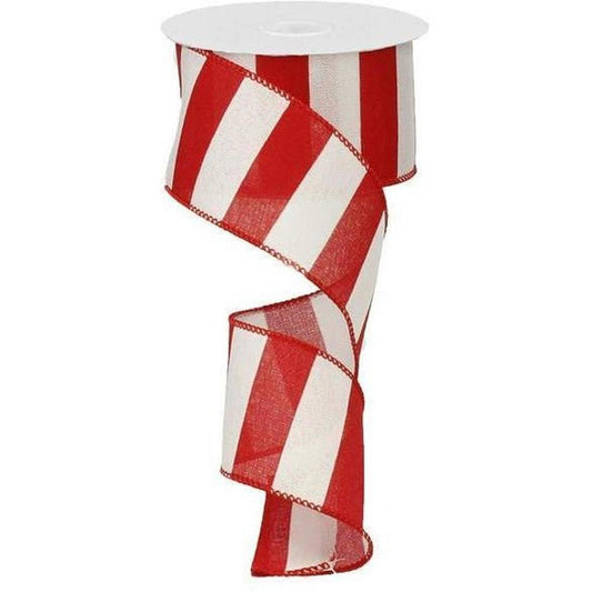 2.5" Royal Canvas Wide Stripe Ribbon: Red & White (10 Yards)