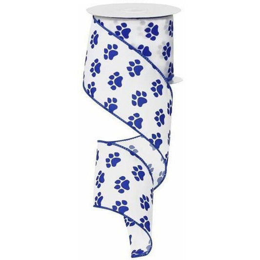 2.5" Satin Paw Print Ribbon: Blue & White (10 Yards)