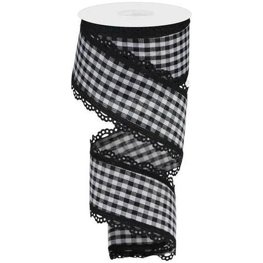 2.5" Scalloped Edge Gingham Ribbon: Black (10 Yard)