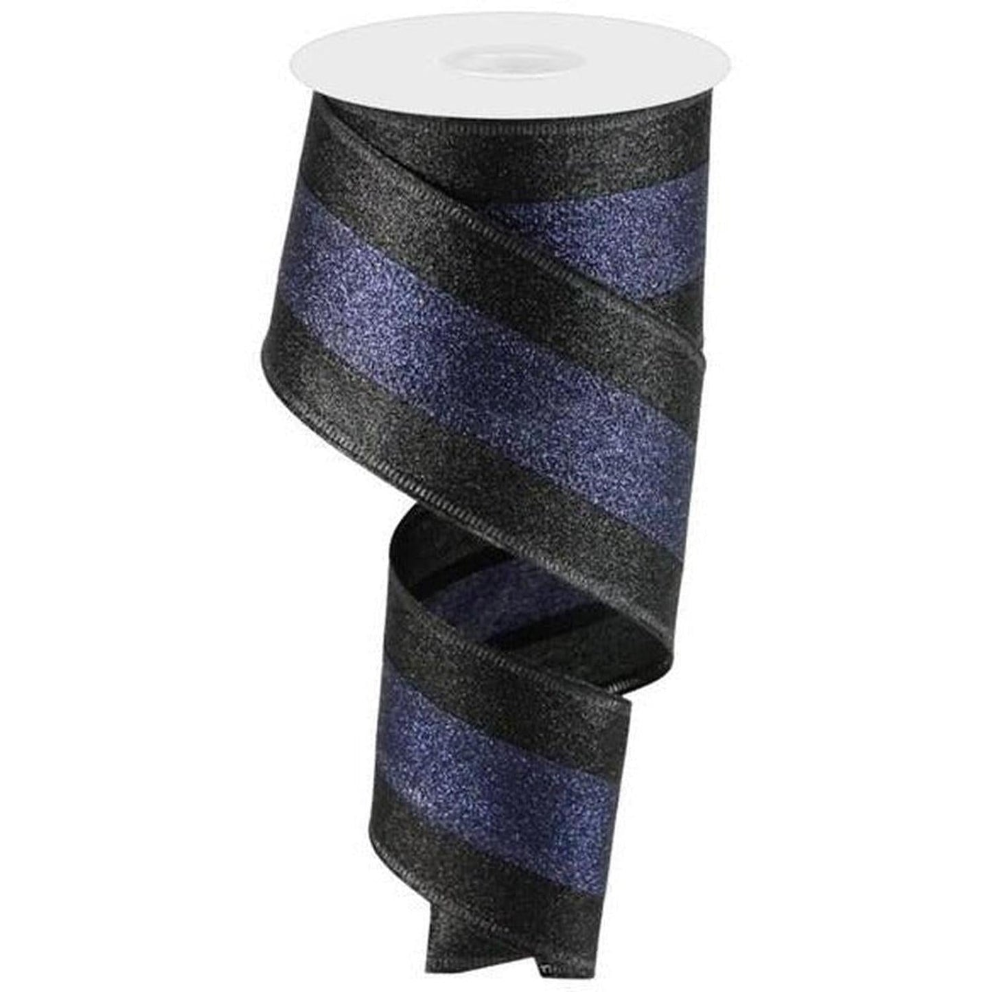 2.5" Shimmer Glitter Stripe Ribbon: Black & Navy Blue (10 Yards)