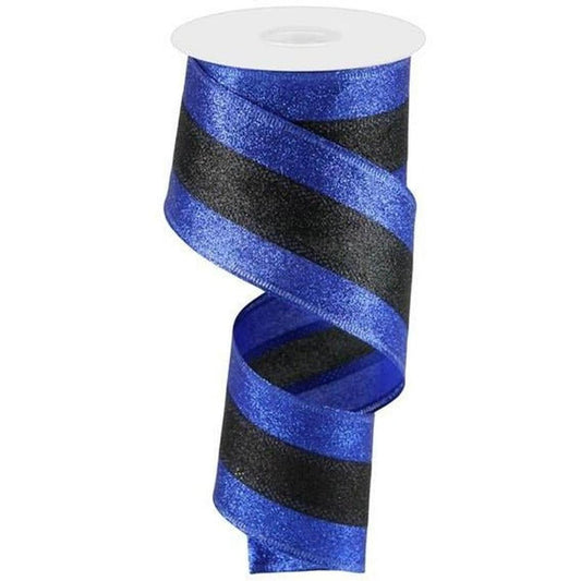 2.5" Shimmer Glitter Stripe Ribbon: Royal Blue & Black (10 Yards)