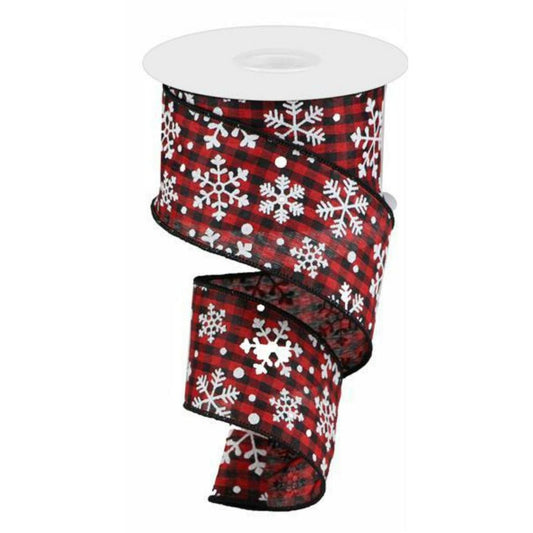 2.5" Snowflake Ribbon: Black & Red (10 Yards)