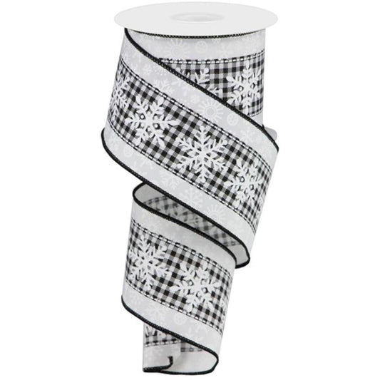 2.5" Snowflakes Check Ribbon: White (10 Yards)