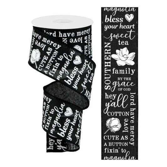 2.5" Southern Charm Royal Ribbon: Black & White (10 Yards)