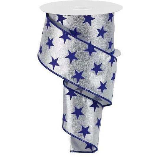2.5" Stars on Metallic Ribbon: Silver (10 Yards)