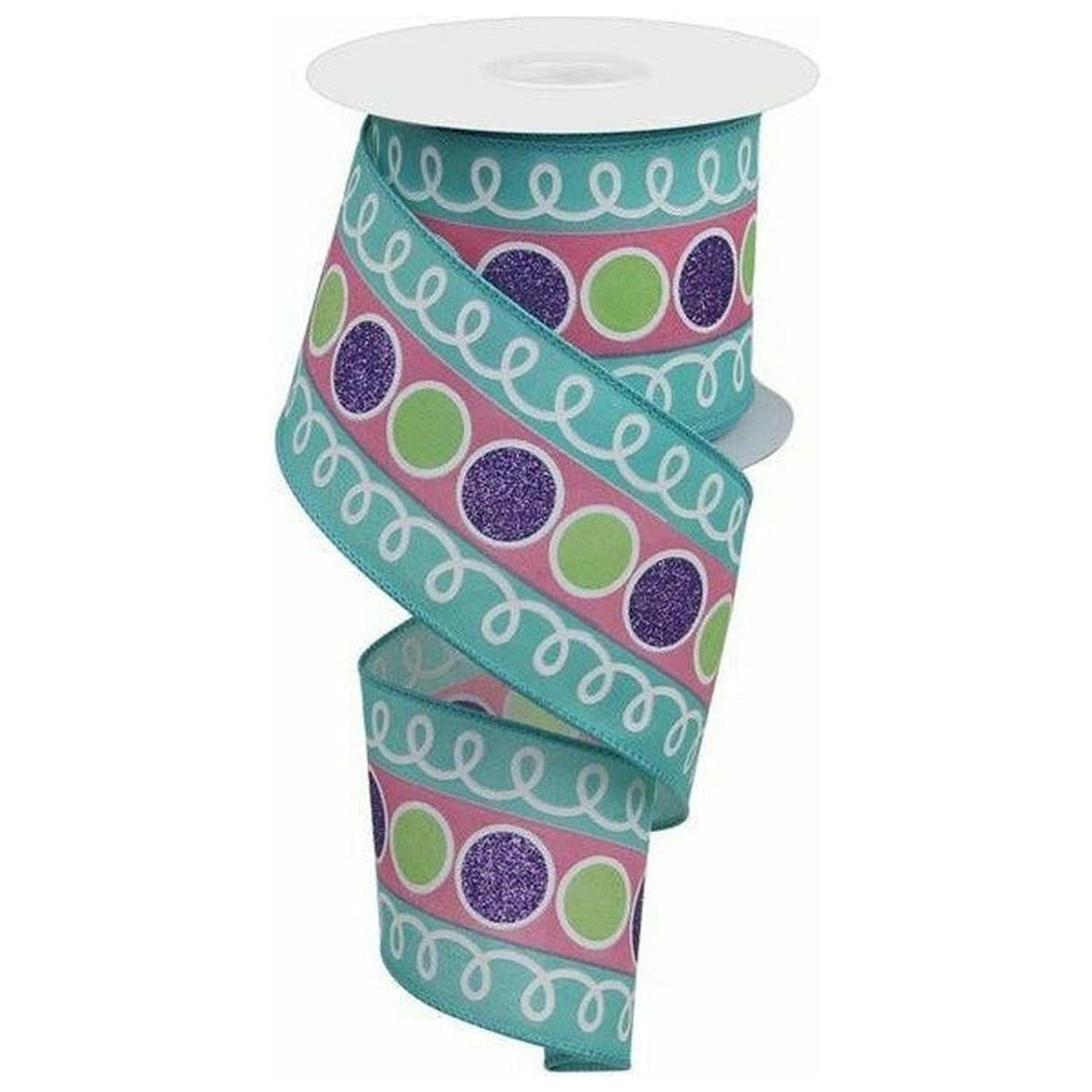 2.5" Striped Glitter Circle Loops Ribbon: Teal (10 Yards)