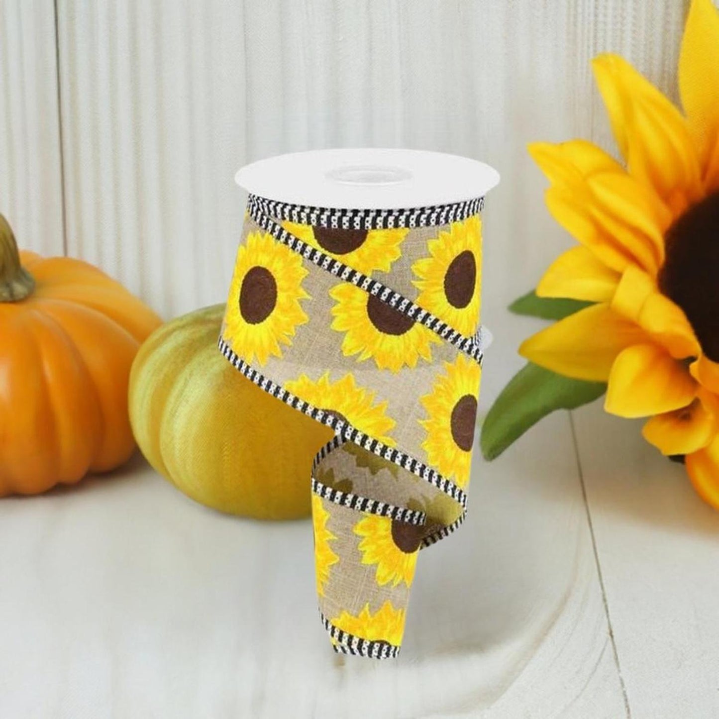 2.5" Sunflower Thin Stripe Ribbon: Beige (10 Yards)