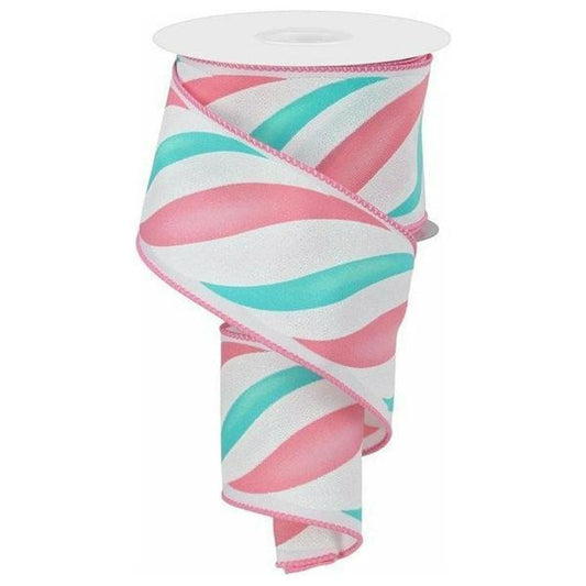2.5" Swirl Candy Stripe Ribbon: Pink/Ice Blue (10 Yards)