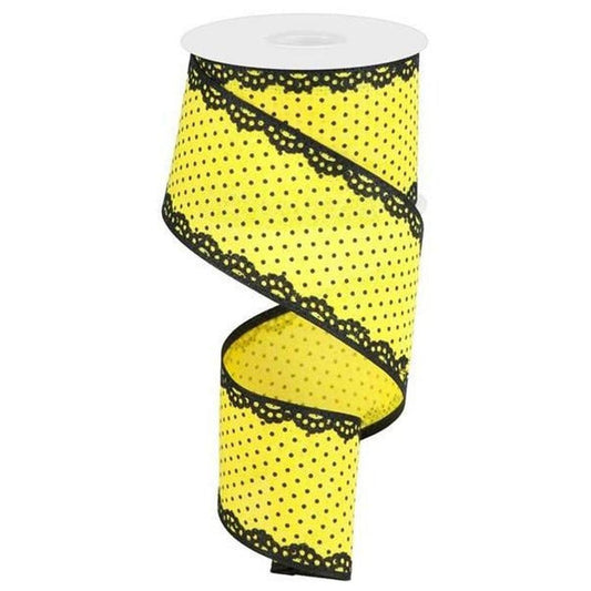 2.5" Swiss Dots Lace Edge Ribbon: Sun Yellow (10 Yards)