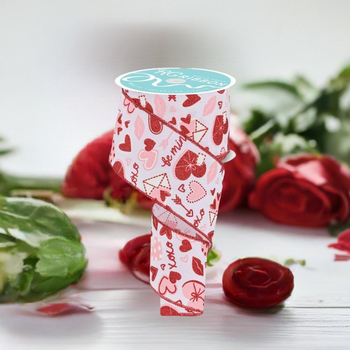 2.5" Valentine Graphics Ribbon: White (10 Yard)