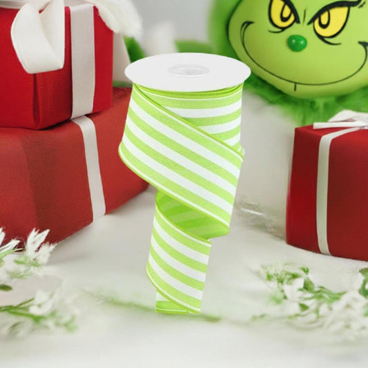 2.5" Vertical Stripe Ribbon: Bright Green (10 Yards)