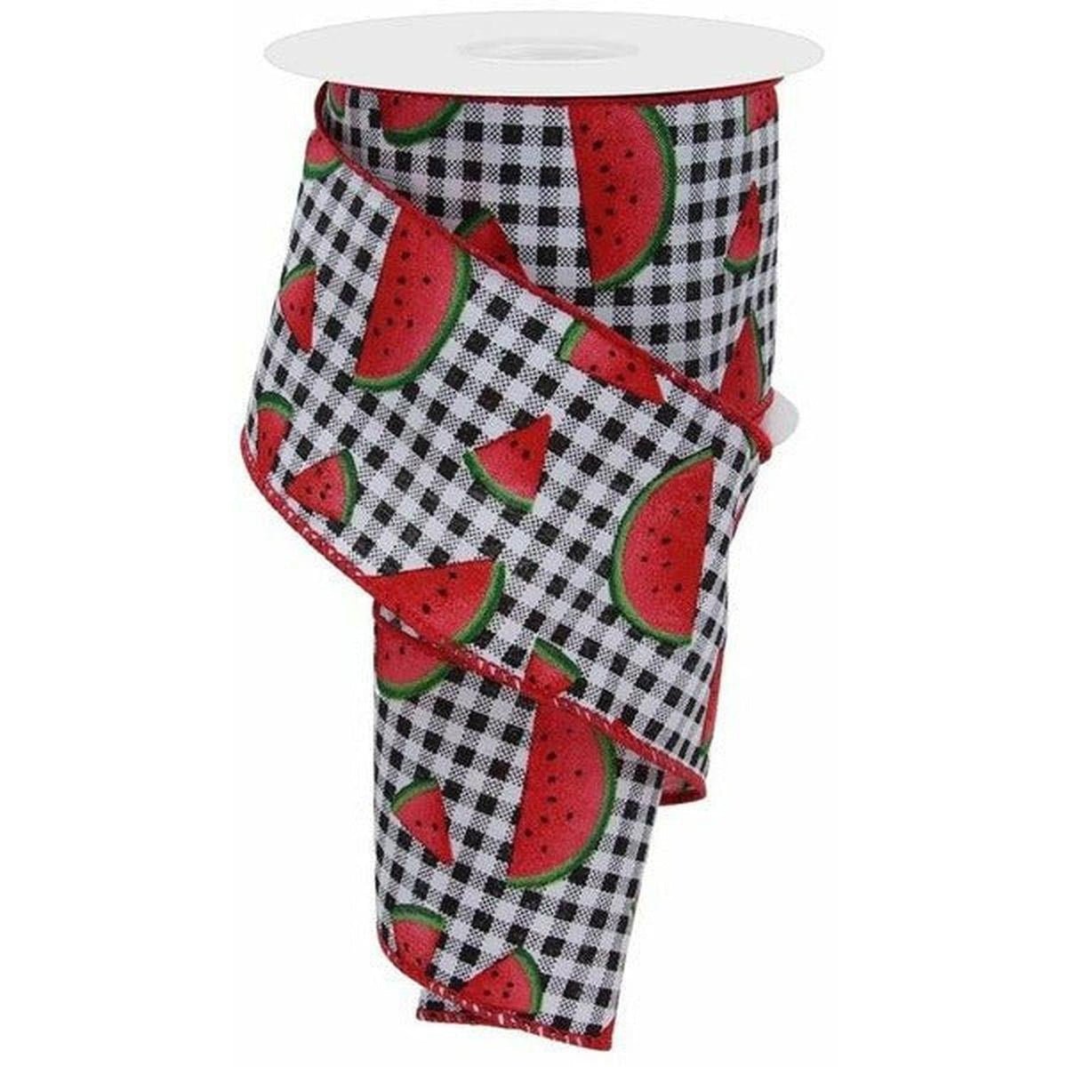 2.5" Watermelon Slice Gingham Ribbon: Black/White (10 Yards)
