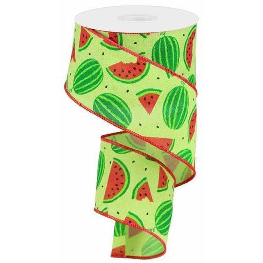 2.5" Watermelon Slices Canvas Ribbon: Bright Green  (10 Yards)