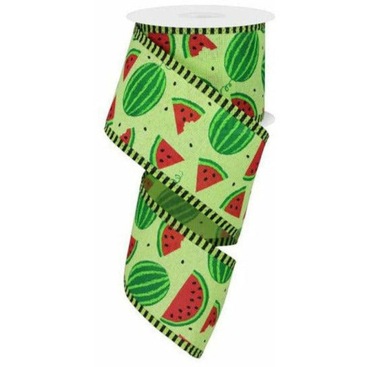 2.5" Watermelon Slices Thin Stripe Ribbon: Green (10 Yards)