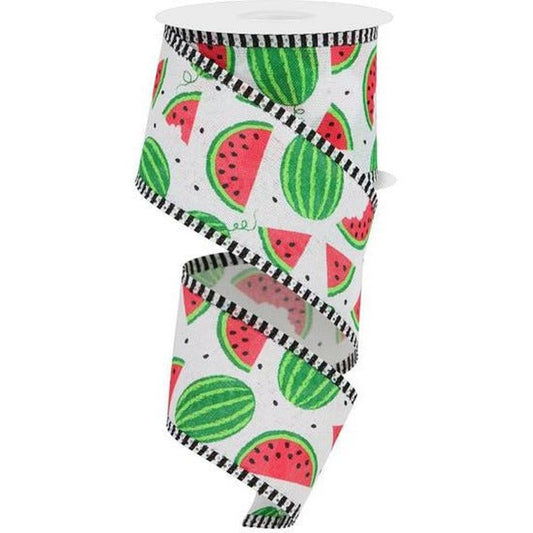 2.5" Watermelon Slices Thin Stripe Ribbon: White (10 Yards)