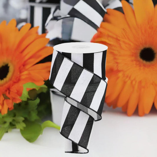 2.5" Wide Stripe Ribbon: Black & White (10 Yard)