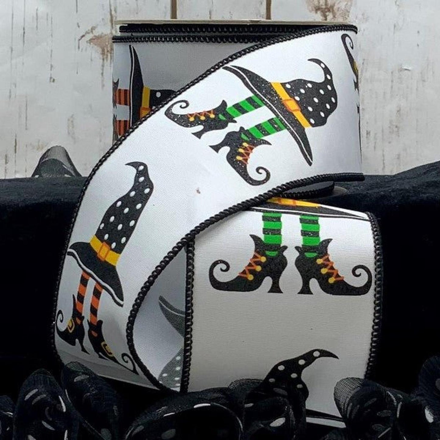 2.5" Witch Hat and Boots Ribbon: White (10 Yards)