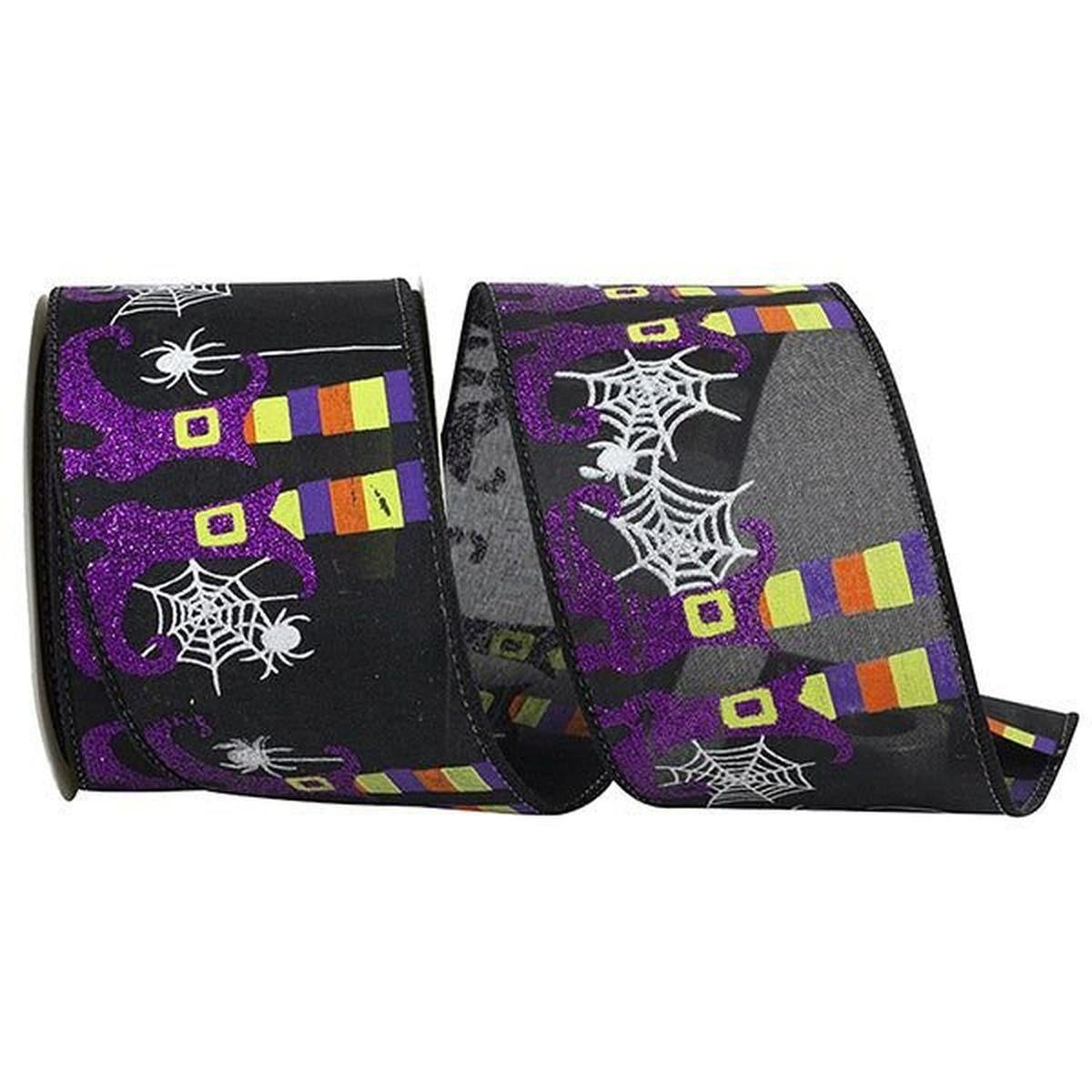 2.5" Witch Leg and Spider Web Ribbon: Black (10 Yards)