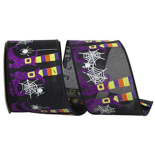 2.5" Witch Leg and Spider Web Ribbon: Black (10 Yards)