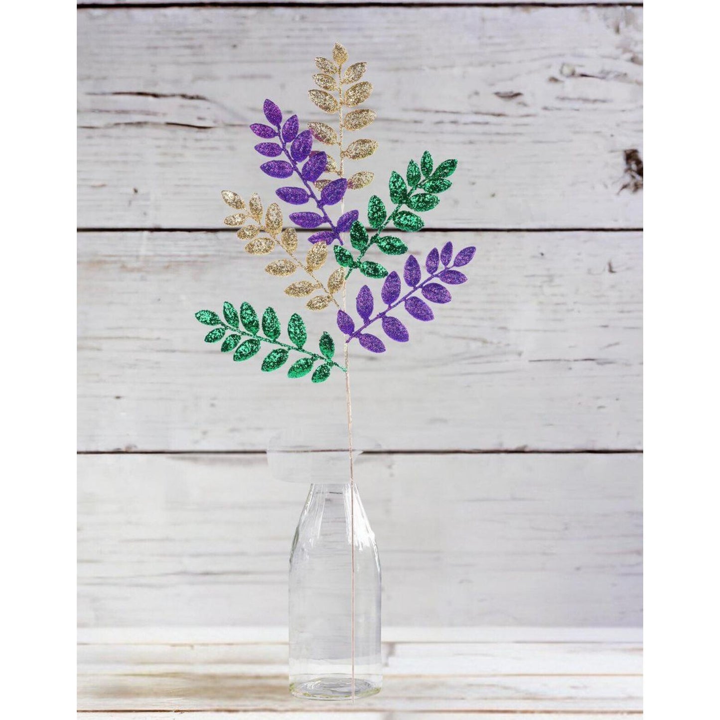 26" Glitter Leaf Spray: Mardi Gras