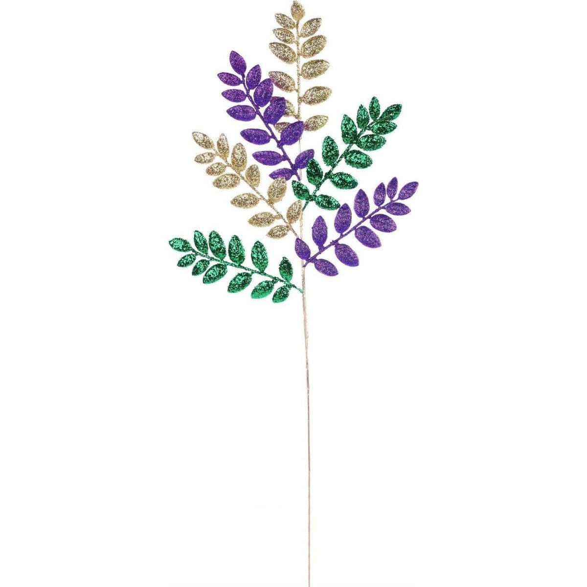 26" Glitter Leaf Spray: Mardi Gras