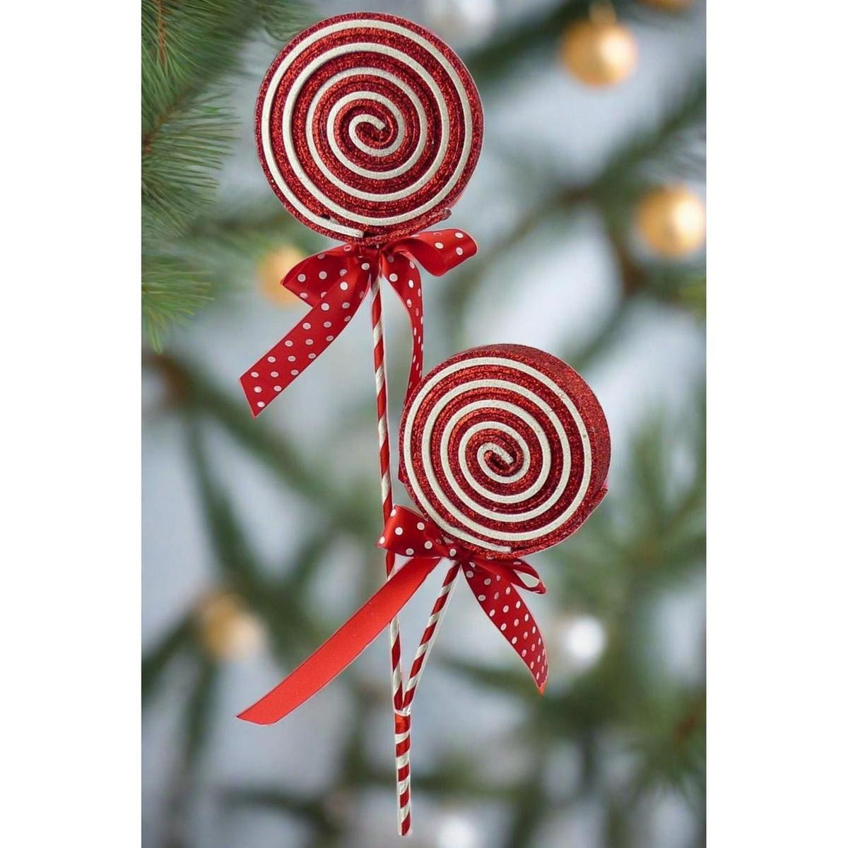 27" Glitter Lollipop Spray: Red & White