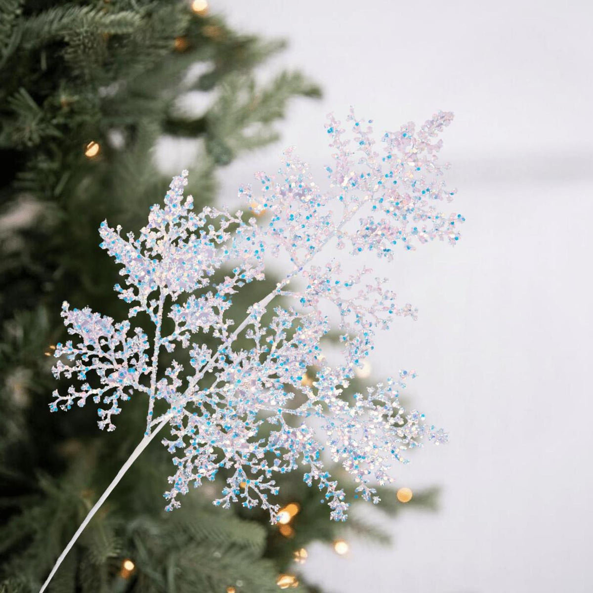 27" Glitter Metallic Fern Spray: Iridescent