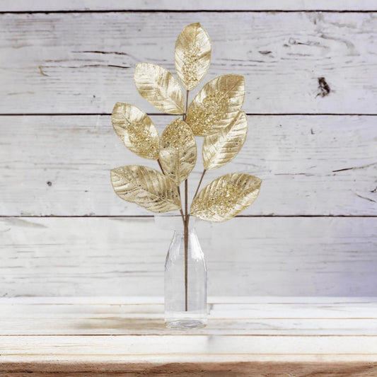 27" Metallic Magnolia Leaf Spray: Gold