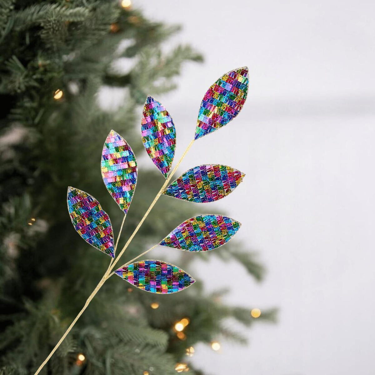 27" Sequin Magnolia Leaf Spray: Fiesta