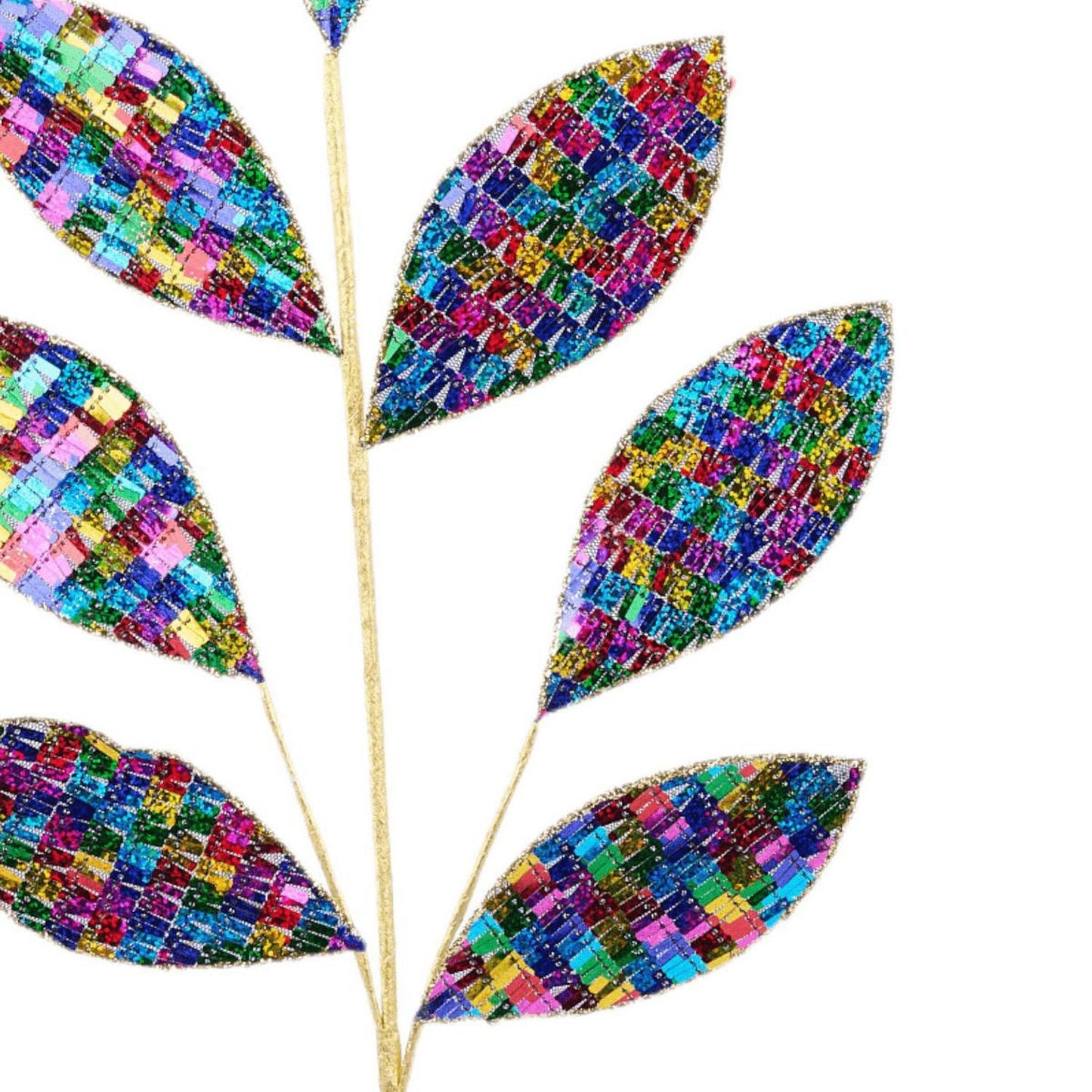 27" Sequin Magnolia Leaf Spray: Fiesta