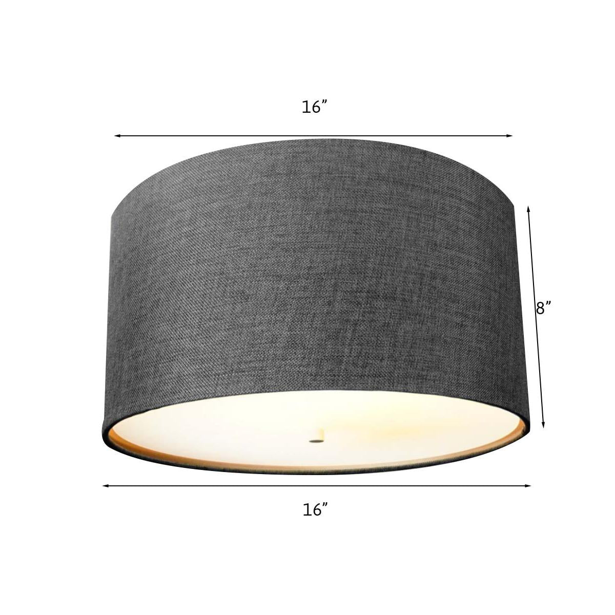 16"W Moderne Flush Mount Conversion Kit  Granite Gray Burlap Hardback Drum Lampshade