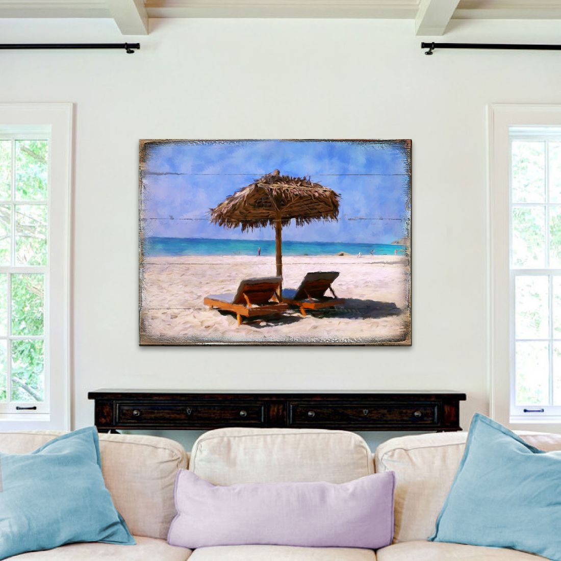 Sonny Beach Chairs Wooden Coastal Wall Art by Nature Wonders - Coastal Sea-Life Decor - 95319B