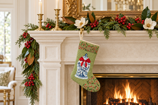 a christmas stocking on a fireplace