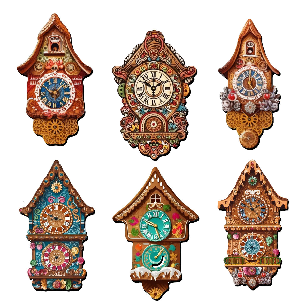 Miniature clock Decorative Eco Wood Magnets Set of 6 by G. Debrekht - Christmas Decor - 8090020G-S6
