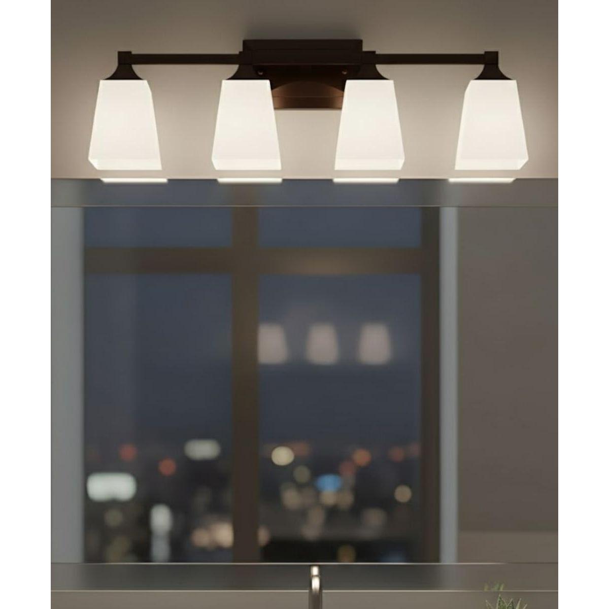 27"W 4-Light LED Bath Vanity Light Fixture Oil Rubbed Bronze Finish with Square Glass Shades