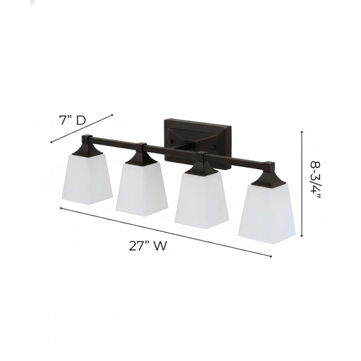27"W 4-Light LED Bath Vanity Light Fixture Oil Rubbed Bronze Finish with Square Glass Shades